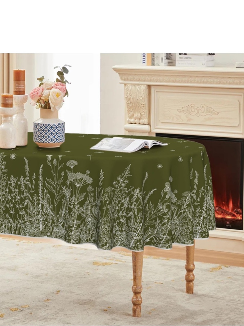 WildflowerTablecloth 100% Polyester Oval 60x84” GREEN